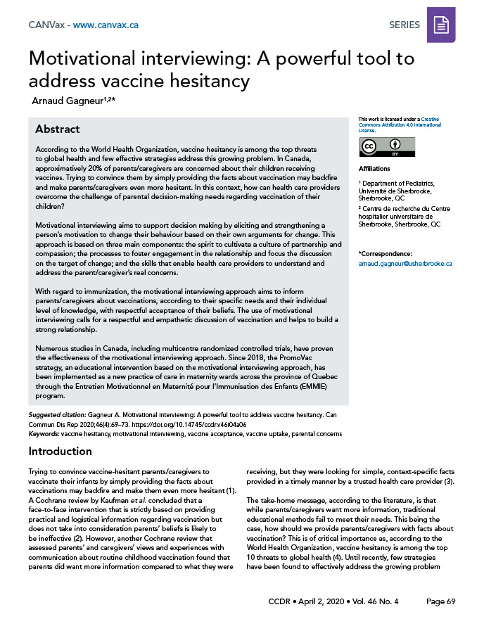 Motivational interviewing: A powerful tool to address vaccine hesitancy