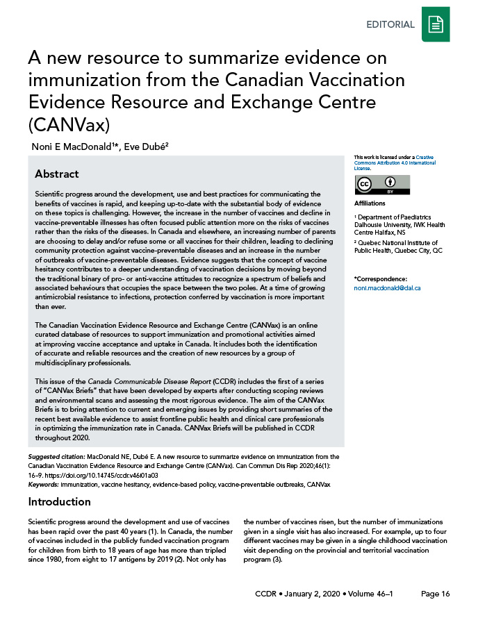 Introductory Editorial - CANVax, a new online resource